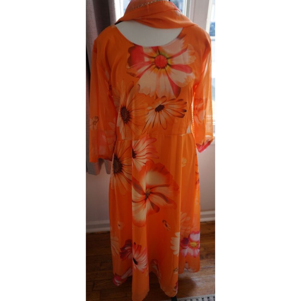 Indian Orange Chiffon Dress w/ Dupatta NWOT - Picture 9 of 10